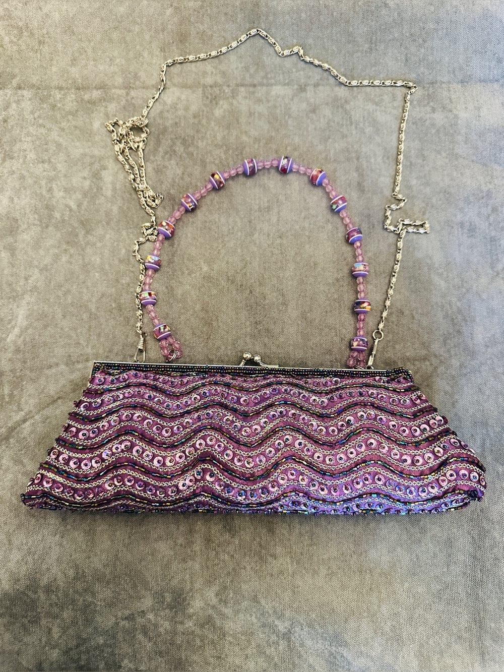 Beaded Evening Clutch Bag*Purple*3-1 Style*Y2K 90’s*Kiss lock